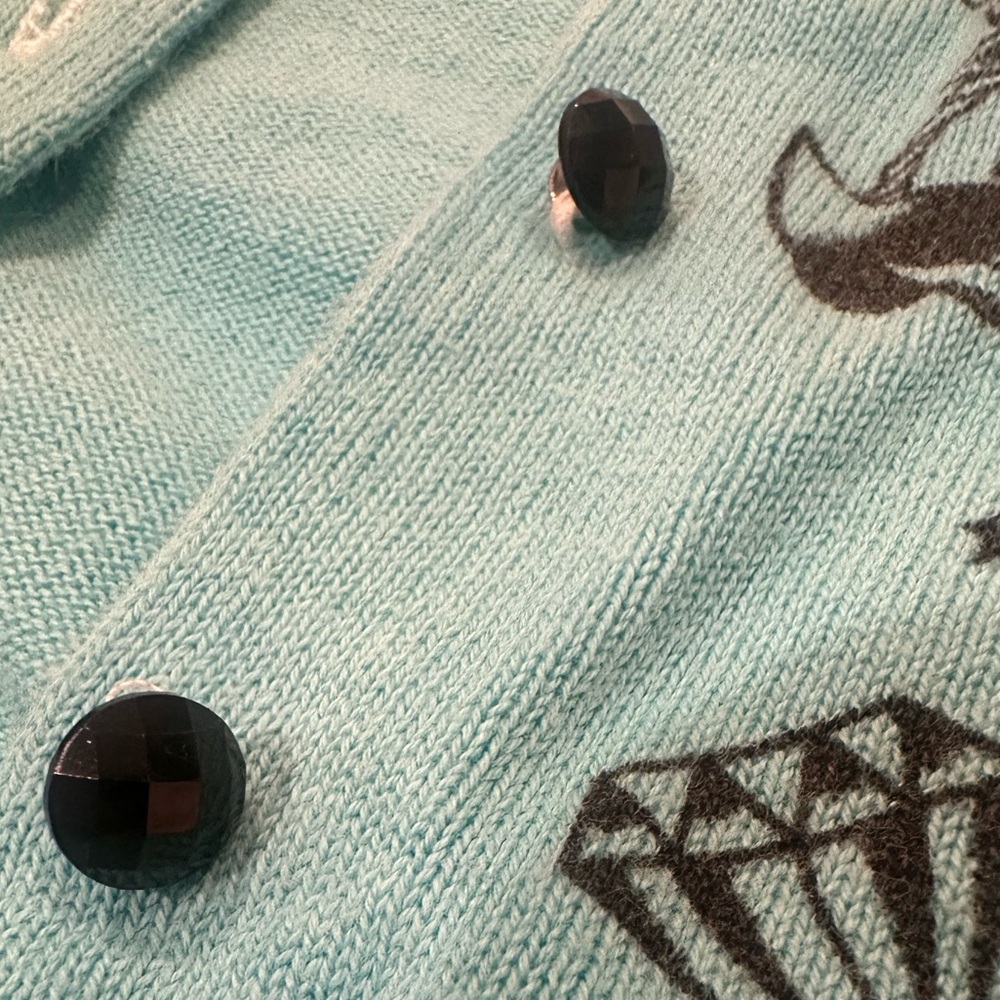 Sourpuss Turquoise Blue Graphic Button-Up Cardigan - Picture 12 of 14